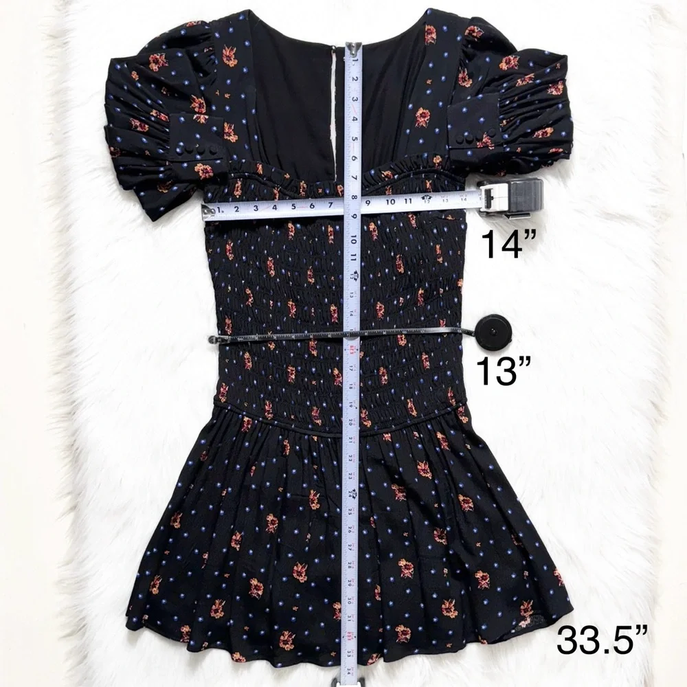 Free People Smocked Floral Celestial Star Black Long Sleeve Skater Mini Dress - Picture 14 of 14